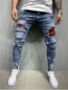 Fashion Men's Ripped Jeans Holes Zipper With Paint Slim Stretch Pencil Long Pants for Men Europe Style Casual Jeans