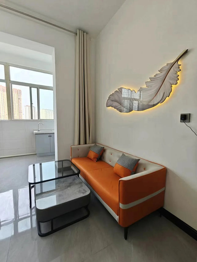Luxury Feather Living Room Home Decoration Painting Light Luxury Sofa Background Wall Carved Wall Art LED Wholesale Custom