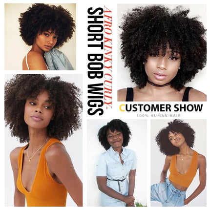Afro Kinky Curly Wigs Full Machine Cheap Wig Sunlight Human Hair Wigs For Balck Women Remy Brazilian Short Human Wig