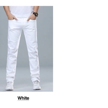 Classic Style Men's Regular Fit White Jeans Business Fashion Denim Advanced Stretch Cotton Trousers Male Brand Pants