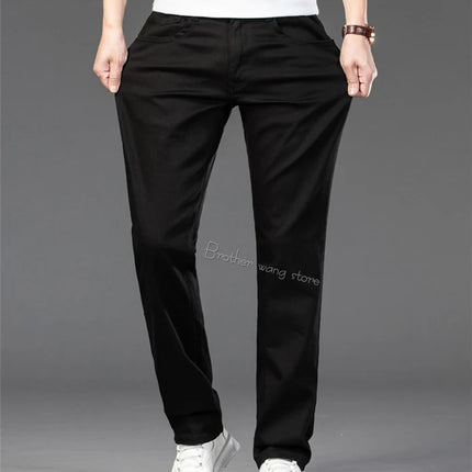 Classic Style Men's Regular Fit White Jeans Business Fashion Denim Advanced Stretch Cotton Trousers Male Brand Pants