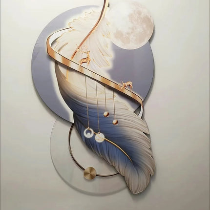 Luxury Feather Living Room Home Decoration Painting Light Luxury Sofa Background Wall Carved Wall Art LED Wholesale Custom
