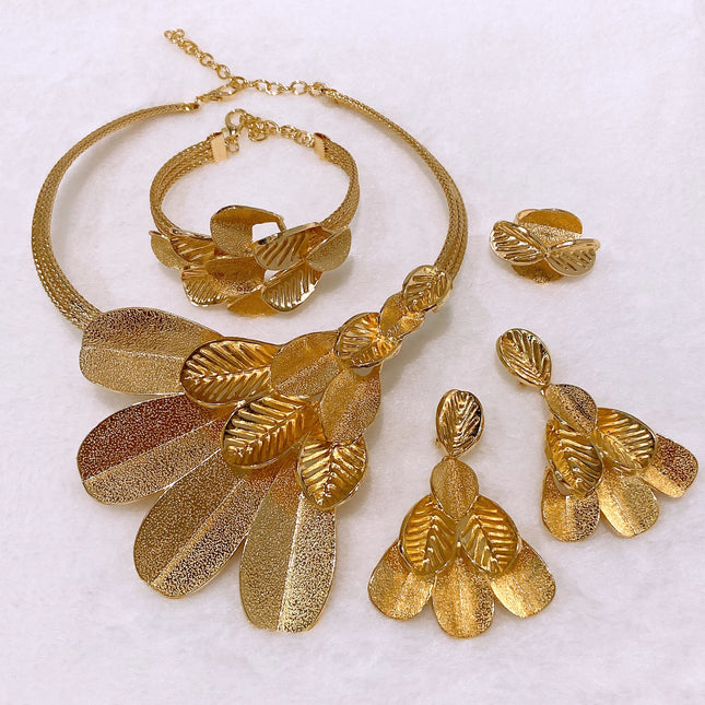 Luxury Costume Popular Trendy Brazilian Latest Fashion Wedding Copper Gold Plated Party Gift Anniversary Engagement Jewelry Set