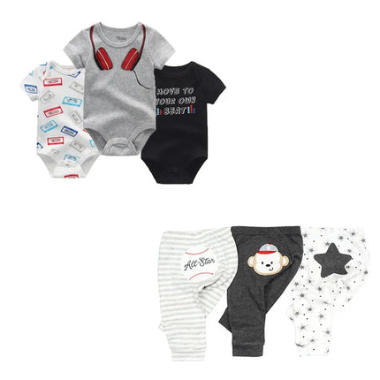 6/9/10Pieces Cotton Baby Boy Clothes Sets Cartoon Newborn Baby Girl Clothes Unisex Bodysuits+Pants Print Sleeveless Bebes