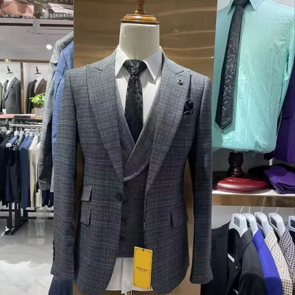 Cheap Actual Party Slim Fit One Button Notched Two Slits Business (Jacket+waistcoat+pants) Grey Men Wedding Suits MS789