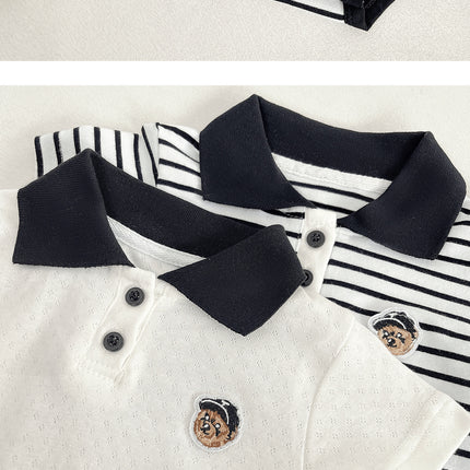 Summer Baby White Striped Bodysuits for Newborns Boys Girls Romper Onesie Cotton Short Sleeve Turn Down Collar Infant Jumpsuit