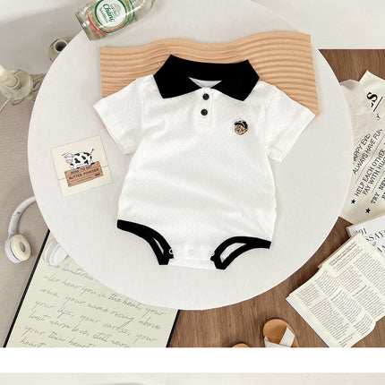 Summer Baby White Striped Bodysuits for Newborns Boys Girls Romper Onesie Cotton Short Sleeve Turn Down Collar Infant Jumpsuit