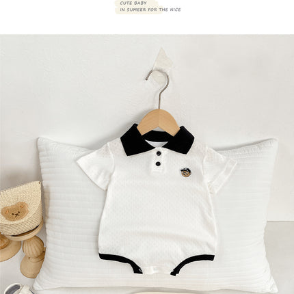 Summer Baby White Striped Bodysuits for Newborns Boys Girls Romper Onesie Cotton Short Sleeve Turn Down Collar Infant Jumpsuit