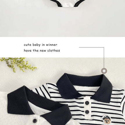 Summer Baby White Striped Bodysuits for Newborns Boys Girls Romper Onesie Cotton Short Sleeve Turn Down Collar Infant Jumpsuit