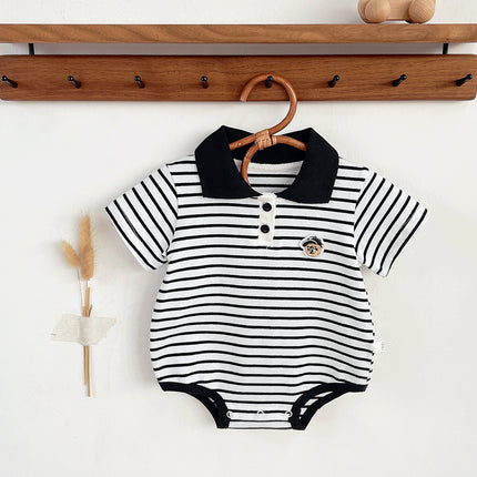 Summer Baby White Striped Bodysuits for Newborns Boys Girls Romper Onesie Cotton Short Sleeve Turn Down Collar Infant Jumpsuit