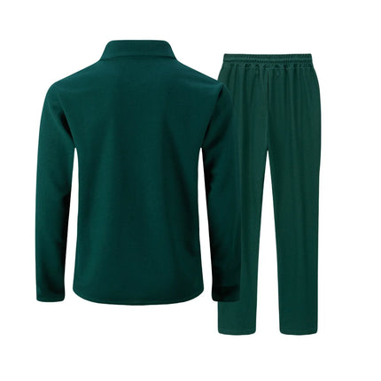 Men's Business Casual Two-Piece Set Spring Autumn Waffle Zippered Shirt Coat And Trousers Trendy Fashionable Outfit