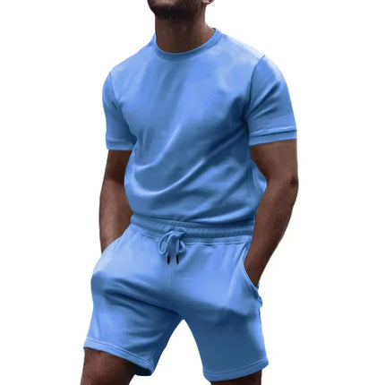 Summer Leisure Fitness Suit Crew-neck T Men Breathable Large Size Sports Short Sleeve Shirt Shorts Suit Men