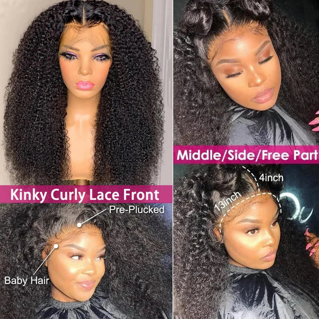 13x4 Kinky Curly Lace Front Wigs for Women Human Hair Pre Plucked With Baby Hair Transparent Lace Frontal Wigs Kinky Curly Wigs