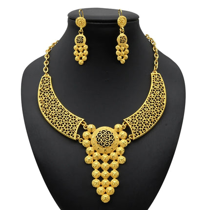 ANIID Indian 24K Gold Color Necklace Set Nigerian Party Bridal Wedding Ethiopian Luxury Dubai Jewelry Wholesale 2024 New Gifts