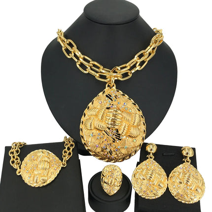 2022 Hot Selling Brazilian Dubai Italian Gold Plated Jewelry Women's Wedding Party Banquet Big Pendant Jewelry Sets FHK13725
