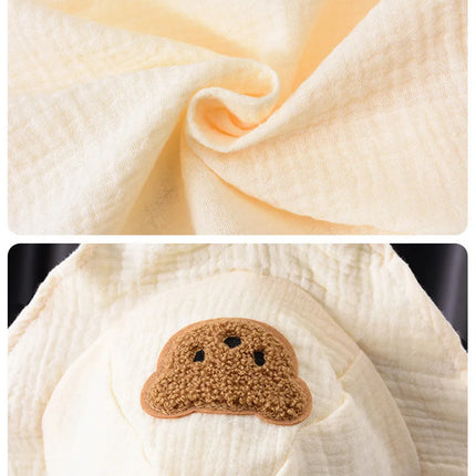 Korean Baby Romper Hat Set Muslin Short Sleeves Jumpsuit for Girls Boys Cute Bear One-Pieces Clothing Newborn Summer Bodysuits