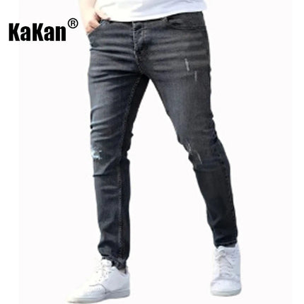 Kakan - European and American High-quality Men's Small Leg Elastic Hole Long Jeans, Street Tight New Jeans