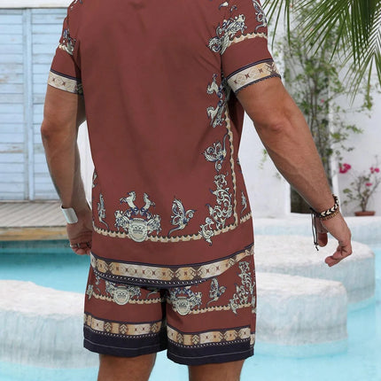Baroque Luxury Printed Men's Shirt Shorts 2 Piece Set Summer Casual Shirt Hawaiian Beach Short-sleeved Men's Suits Clothing