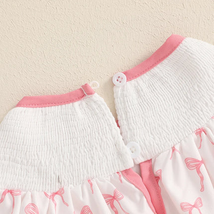 6M-18M Toddler Baby Girl Birthday Outfit Smocked Birthday Girl Embroidery Romper Bow Print Bodysuit Summer Outfit