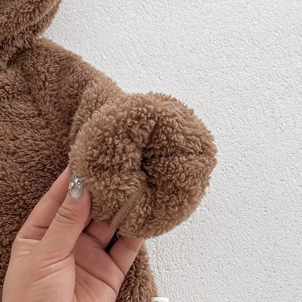 Baby Hooded Romper Bear Ears Cute Plush Baby Clothes Winter 0-2 Years Old Korean version Baby Clothes Baby Romper