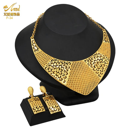 ANIID Indian 24K Gold Color Necklace Set Nigerian Party Bridal Wedding Ethiopian Luxury Dubai Jewelry Wholesale 2024 New Gifts