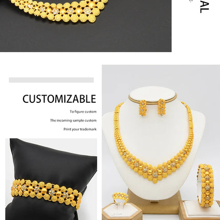 XUHUANG Dubai 2024 Gold Color Necklace Bracelet Jewelry Set For Women Ethiopian Arabic Charm Necklace Choker Set Wedding Gifts