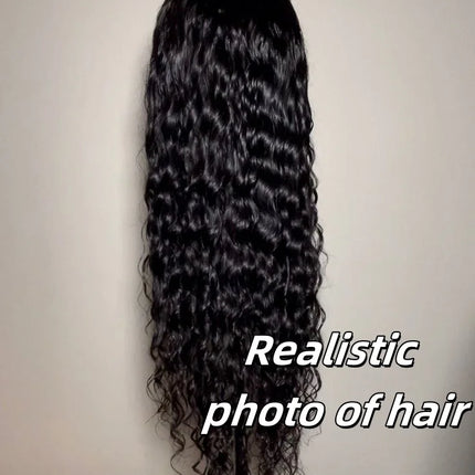 Water Wave Human Hair Wigs With Bangs For Women Full Machine Made 30 Inches Deep Curly Fringe Wig Glueless Wigs Natual Color