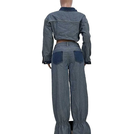 2 Piece Matching Set Spring Streetwear Button Top and Jeans Female Sexy Denim Pant Suits for Ladies wholesale Dropshipping