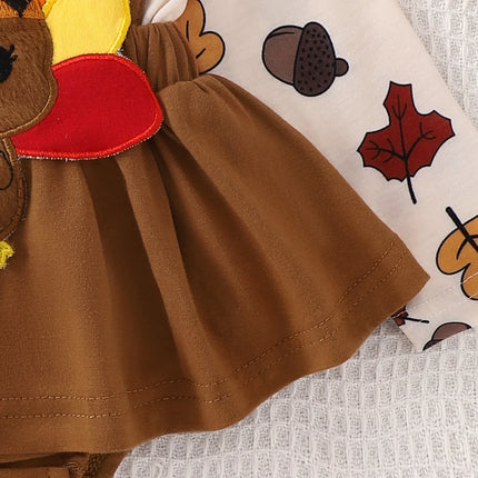 Baby Girl Festival Clothes Outfit Ruffle Trim Patch Long Sleeve Romper Dress with Bow Headband 2 Piece Set for Toddlers