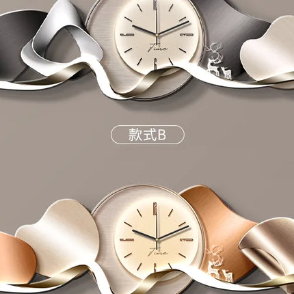 Luxury Wall Art With Built-in Clock Modern Living Room Decor 3D Wall Lamp Creative Sofa Background Painting Home Wall Decor