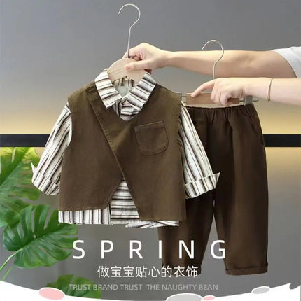 2-10Y Boys Clothing Set 2025 New Handsome Casual Spring and Autumn Baby Children's Vest T-shirt Pants 3 Piece Set Kids Outfits