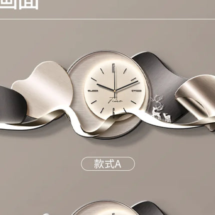 Luxury Wall Art With Built-in Clock Modern Living Room Decor 3D Wall Lamp Creative Sofa Background Painting Home Wall Decor