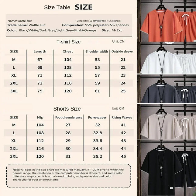2025 New Fashionable High Quality Waffle 2-piece Men's Shorts Summer Sportswear Men's Fashion Clothing Loose Breathable Daily