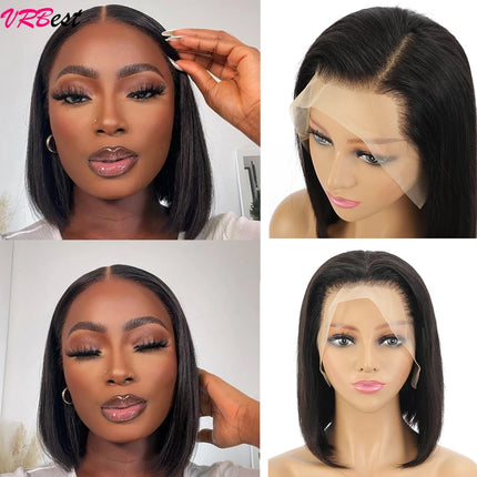 13x4 HD Transparent Straight Lace Frontal Wigs 12A Bob Wig Pre Plucked Glueless Full Lace Front Human Hair Wigs For Black Women