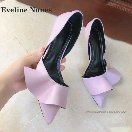 Ruffles Patent Leather Women Sandals Pointed Toe Stiletto Cover Heel Side Air High Heels Mixed Colors Slip On Shallow Shoes Sexy