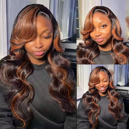 Linktowig 300 High Density Highlight Wig Human Hair Body Wave 13x6 HD Lace Frontal Wigs 1B/30 Black Brown Colored Human Hair Wig