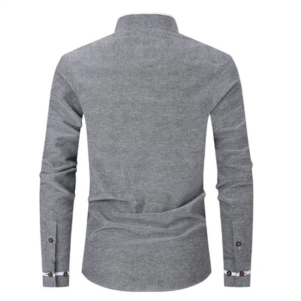 New Fashion Patchwork Long Sleeeve Casual Shirts Men Stand Collar Slim Fit Blouses High Quality Spirng Autumn Male Dress Shirt