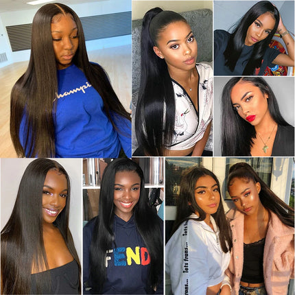 Bone Straight Human Hair Bundles with 13x4 Lace Frontal Tissage Straight Brazilian Weave Bundles With Closure 4x4 with Bundles