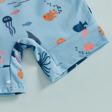Toddler Baby Boy Rash Guard Summer Infant Swimsuit Long Sleeve Ocean Animal Print Swimwear Children Zip Up Bathing Suit Swimwear