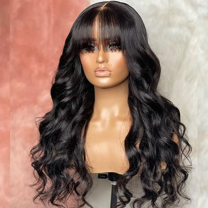 100% Human Hair Wigs With Bangs Body Wave Wig With Bangs Fringe Wigs Full Machine Made Wig 12A Brazilian Natural Remy Human Hair