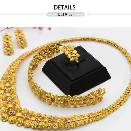 XUHUANG Dubai 2024 Gold Color Necklace Bracelet Jewelry Set For Women Ethiopian Arabic Charm Necklace Choker Set Wedding Gifts