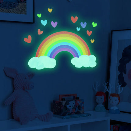Kids’ Room Luminous Rainbow & Cloud Wall Sticker – Glow-in-the-Dark Cartoon Decor