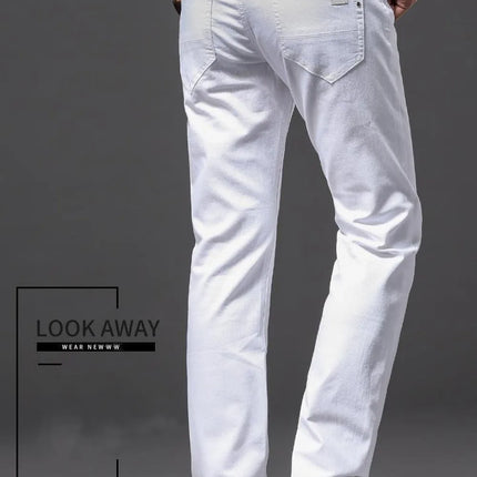 Men White Jeans Elasticity Straight Slim Fit Casual Soft Business Classic Brand Trousers Fashion Advanced Stretch Denim Pants