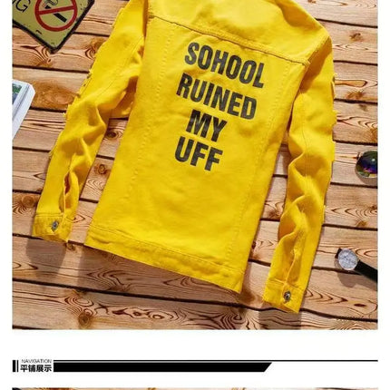 Spring Autumn Mens Denim Jacket + Jeans Pants Set Fashion Single Breasted Coat Trousers Two Piece Denim suit