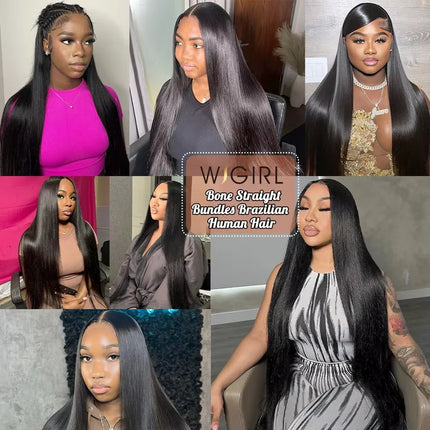 WIGIRL Burmese Bone Straight Human Hair 30 32 Inch Straight Raw Hair Bundles 100% Unprocessed Double Weft Hair Extensions Weave