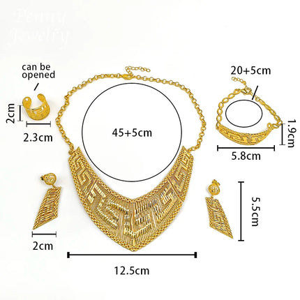 Original 4Pcs Golden Jewellery Sets 18K Gold Plated Jewelry Set Necklace Earring Bracelet Ring Italian Wedding Party Gifts