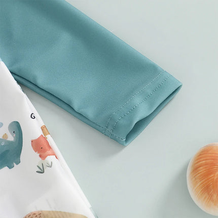 Toddler Baby Boys Swimsuit with Swim Cap Infant Rash Guard Summer Dinosaur/Shark Print Long Sleeve Zip Bathing Suit Beachwear