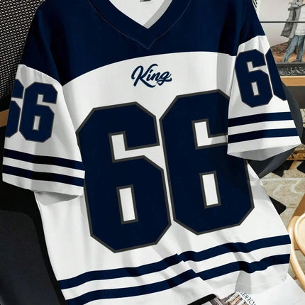 2025 summer new V-neck men's casual T-shirt Chicago letter-printed polyester pullover summer daily outdoor street wear clothes