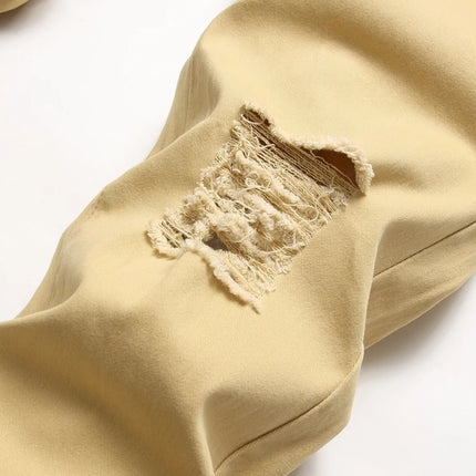 Denim Pencil Ankle Length Pants Men Jean Ripped Washed Zipper Fly Hole Jeans Skinny Solid Pockets High Street Distressed