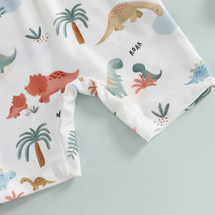 Toddler Baby Boys Swimsuit with Swim Cap Infant Rash Guard Summer Dinosaur/Shark Print Long Sleeve Zip Bathing Suit Beachwear